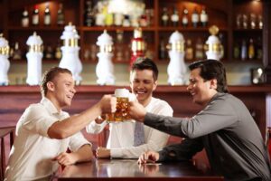 st davids day; 4 men at a bar